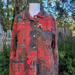 Vintage Patterned Red and Brown Women's Jacket